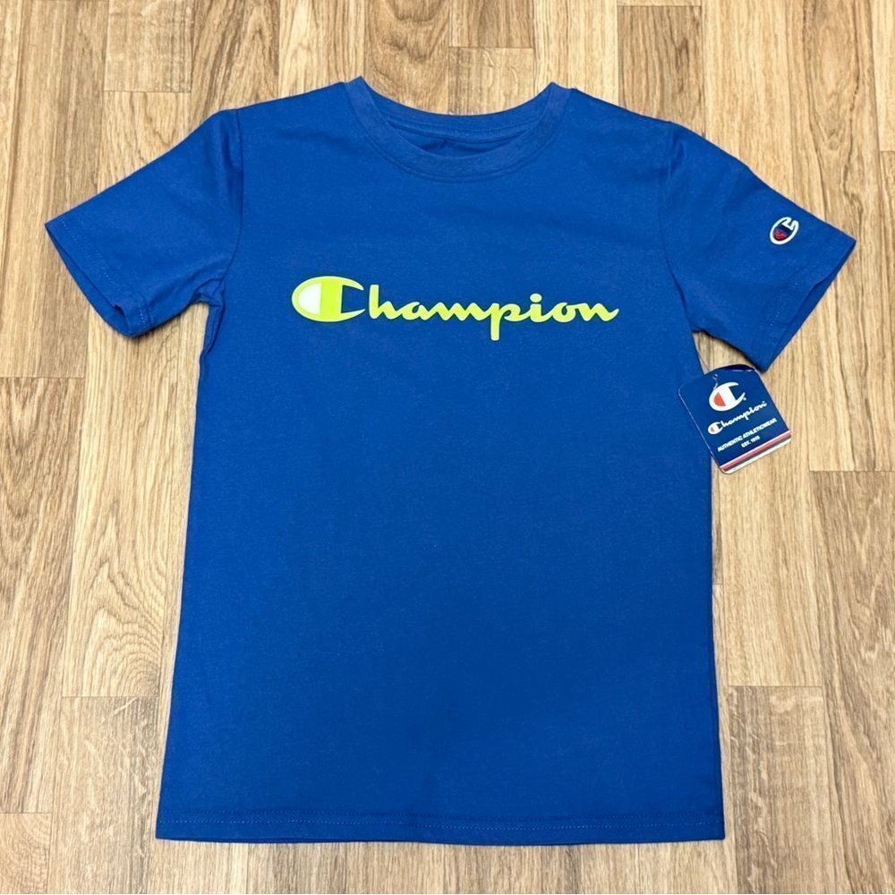 Champion Boys Blue Short Sleeve Graphic T-Shirt Logo Crew Neck Kids Size Medium‎
